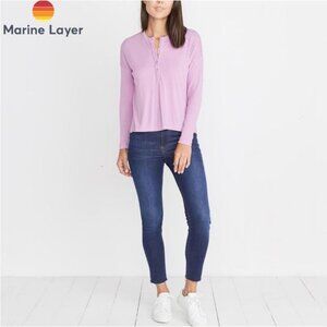 Marine layer Cait Lightweigh Henley-lilac Tee sz medium long sleeve relaxed new